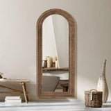 CASSILANDO Full Length Mirror Arched 65"x24" Wood Wall Full Length Distressed Large Floor Mirror for Living Room, Bedroom, Entrance.（Coffee） CASSILANDO