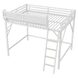 TEVUTEVU Queen Size Metal Loft Bed with Storage Shelves and Ladder, High Sleeper Bed with 400LBS Capacity for Kids Teens, White (White + Metal, Queen) TEVUTEVU