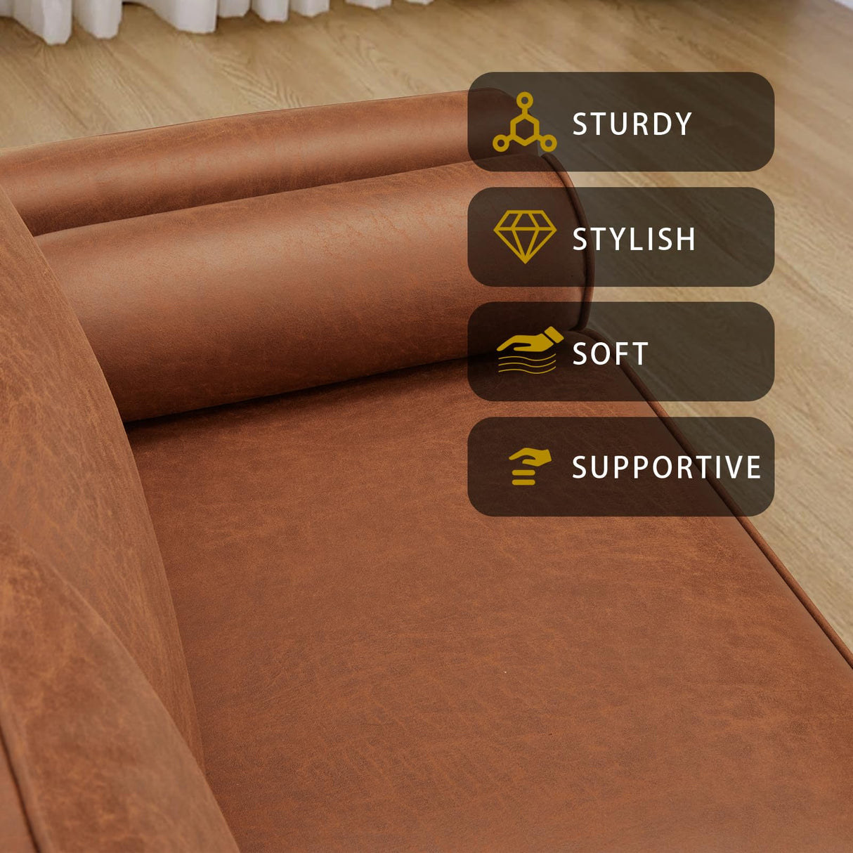 FEISHOMINOO 70" Mid-Century Modern Loveseat, 3-Seater Suede Leather Sofa Couch with Comfy Upholstered Cushions/Pillows, Deep Seat Tufted Sofas for Living Room Bedroom Apartment (Brown) FEISHOMINOO