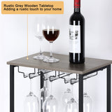Wine Bottle Holder, Wine Rack Freestanding Floor with Glass Holder Rack, Wood Tabletop & 16 Bottles Holder, Wine Liquor Cabinet Bar for Home Kitchen, Dining Living Room, Gray Oak OYEAL