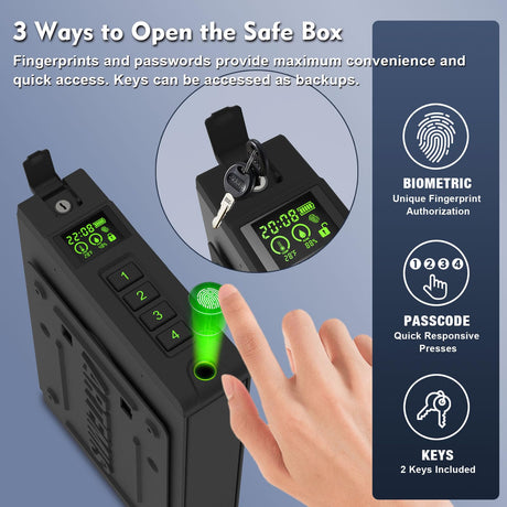 Biometric Slider Handgun Gun Safe for Home Nightstand,Cloakroom, Desk,Bed Side,Truck, Artemis Auto Sliding Door Hand Gun Safe for Pistol Unlock Fingerprint，Digital PIN，Key Access Artemis