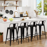 Arlunar home Metal Bar Stools Set of 4 Barstools Indoor/Outdoor Counter Height Bar Stools Bar Chairswith Back Counter Height for Kitchen Island Dining Room (Black, 26inch) Arlunar home