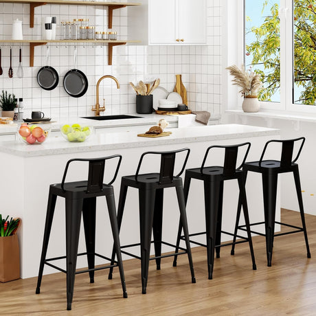 Arlunar home Metal Bar Stools Set of 4 Barstools Indoor/Outdoor Counter Height Bar Stools Bar Chairswith Back Counter Height for Kitchen Island Dining Room (Black, 26inch) Arlunar home