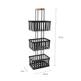 Simplify 3 Tier Metal Spa Tower | Bamboo Handles | Decorative Shelving Unit | Baskets | Bathroom Storage | Toiletries | Towels | Soap | Black Simplify