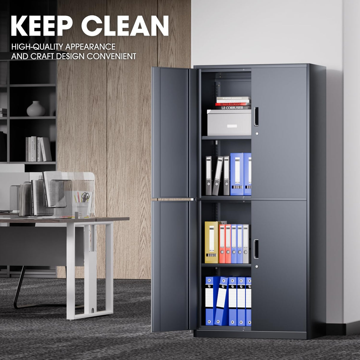 DNA MOTORING 71'' Metal Garage Storage Cabinet, Locking Tool Cabinet with 4 Doors and 2 Adjustable Shelves, Heavy Duty Metal Locker for Garage,Office,Home,Gym,Gray, TOOLS-00634-GY-GY-A DNA MOTORING