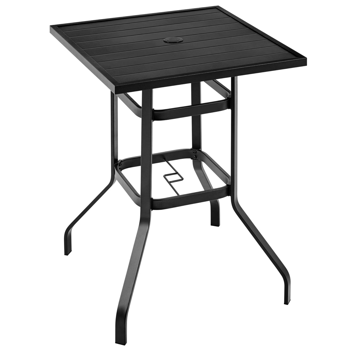 Yaheetech Outdoor Height Bar Table, Square Patio Bistro Table with Umbrella Hole and Slatted Metal Tabletop, Outside Furniture for Garden Lawn Poolside, Black Yaheetech