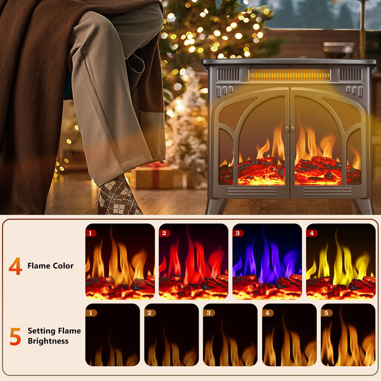 R.W.FLAME Electric Fireplace Stove Heater with Remote Control, 25" Fireplace Heater, Adjustable Brightness and Heating Mode, Overheating Safe Design,Flame Work with or Without Heat R.W.FLAME