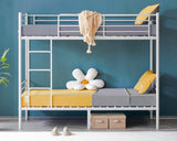 VINGLI Bunk Bed Twin Over Twin Bunk Bed for Kids/Adults with Stairs Flat Rungs, Metal Double Decks Bed, White VINGLI