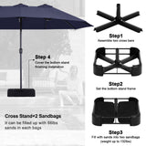 MASTERCANOPY Patio Outdoor Umbrella,15FT Double Sided Large Umbrella,Including Umbrella Base,Suitable For Garden,Pool Side,Deck,Navy Blue MASTERCANOPY