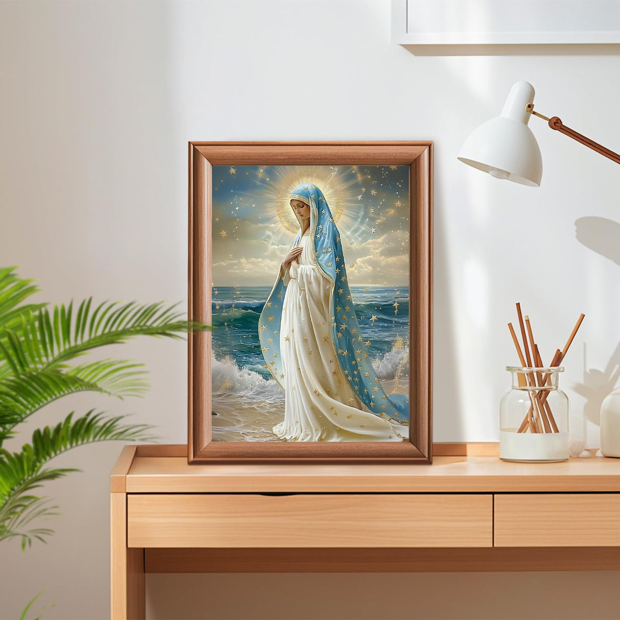 Lxmsja Our Lady of The Starry Sea Diamond Art Kits for Adults, Ocean Diamond Painting Kits for Beginners, 5D DIY Full Drill Gem Art Crafts for Adults, Home Wall Decor 12x16 inch Lxmsja