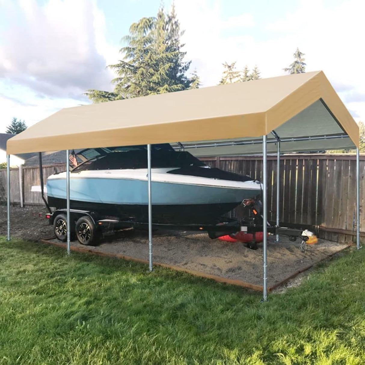 FORALEBEN Carport Replacement Canopy Cover for 12' x 20' Car Tent Top Garage Shelter Cover Tarp with Ball Bungees (Only Top Cover, Frame Not Include) (Beige, 12' x 20') FORALEBEN