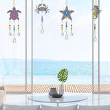 Tigeen 4 Pcs Diamond Art Painting Suncatchers, Ocean Themed Decorations Double Sided Crystal Sea Animal Wind Chime DIY Diamond Painting Animals Crystal Hanging Ornament with Chain for Adults Home Tigeen