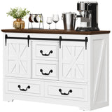 DWVO Farmhouse Buffet Cabinet with Storage, 47.2" Sideboard Cabinet with Sliding Barn Doors & 4 Drawers, Rustic Storage Cabinet for Kitchen, Living Room, Coffee Bar, White DWVO
