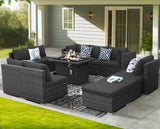 NICESOUL 11 Piece Outdoor Furniture Set with Firepit, Luxury Big 10-Person Patio Sectional, Chill 29.3'' High-Back Backyard Seating Area, All-Weather Rattan Couch Set for Outside, Deck, Dark Grey NICESOUL
