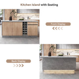 homary 72'' Kitchen Island with Storage Gray Japandi Island Table with LED Light Wood Kitchen Cabinet with Drawers & Wine Rack homary