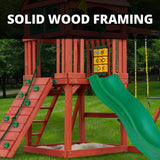 Gorilla Playsets 01-0021 Nantucket II Wood Swing Set with Wood Roof, Two Swings, Slide, Sandbox Area, Rock Wall, Redwood Color Gorilla Playsets