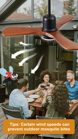 Linher 36"" Outdoor Gazebo Fan with Dimmable Light and Memory Remote, Plug-In Wet Rated Outdoor Ceiling Fan, Outdoor Hanging Fan For Gazebo, Patio, Waterproof, Walnut, F235-BK-36in Linher