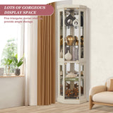 XUWANSHANG Corner Curio Cabinets,Lighted 3-Side Glass Display Curio Cabinet, Curved Wood Corner Cabinet,Curio Cabinets with Glass Doors,Adjustable Shelves,Curio Cabinet for Living Room,Antique White XUWANSHANG