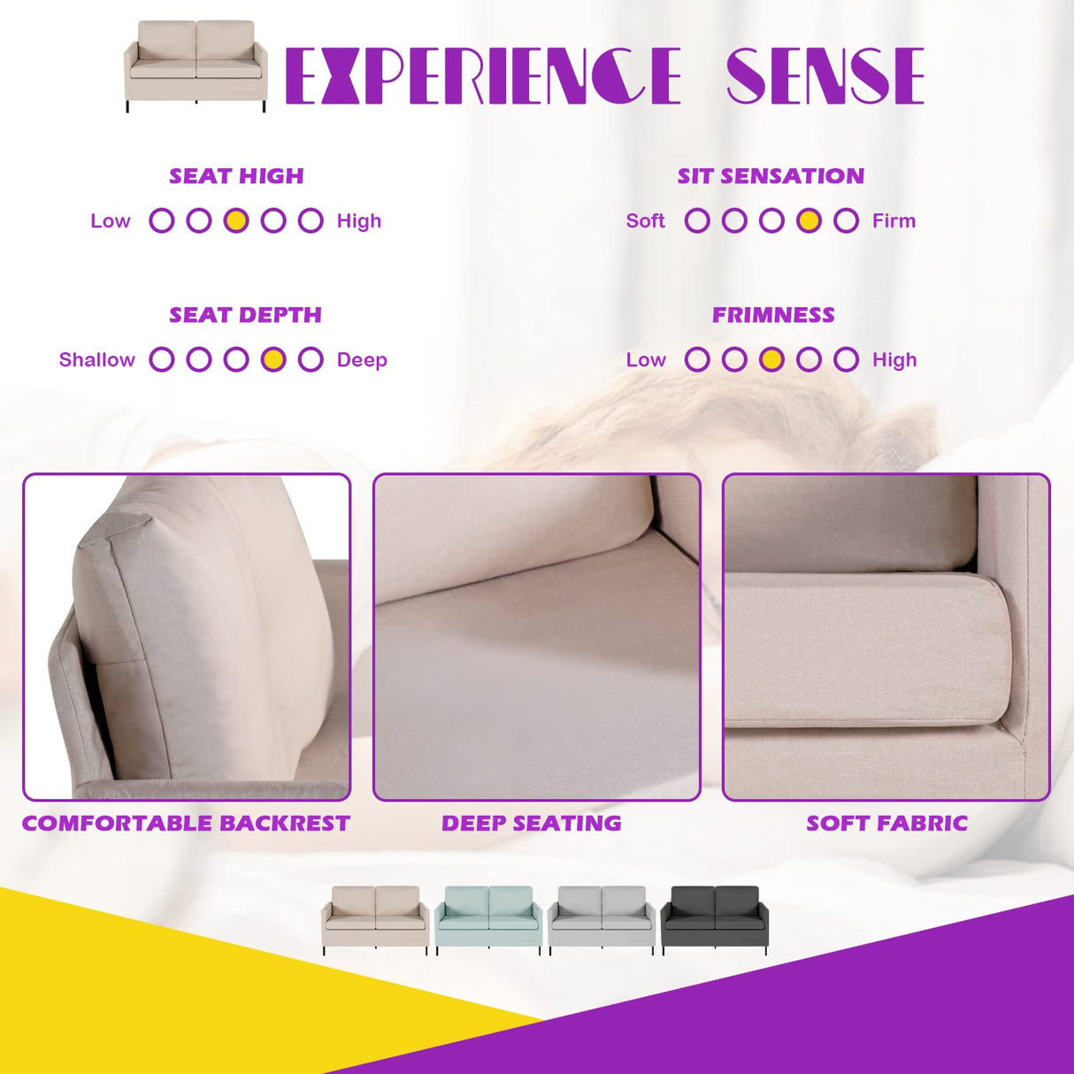 TYBOATLE Fabric Modern Small Loveseat Sofa Couch for Living Room, 51 Inch Upholstered 2-Seater Love Seats w/Iron Legs for Compact Small Space, Apartment, Bedroom, Dorm, Office (Beige) TYBOATLE