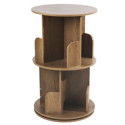 uyoyous 360° Rotating 2-Tier Solid Wood Bookshelf Tower for Small Spaces - Brown - WoodArtSupply