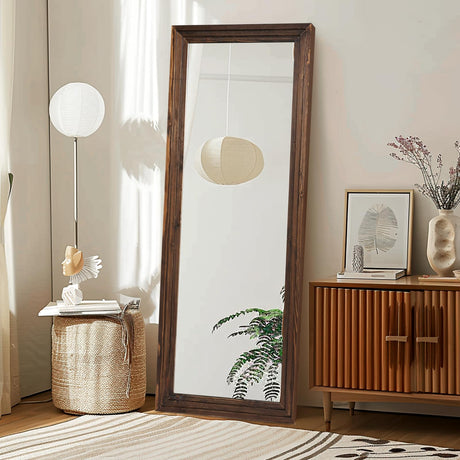 ABSWHLM Full Length Mirror 65"x24" Solid Wood Frame Floor Large Mirror for Living Room, Bedroom Hanging or Leaning Wall-Mounted, Brown ABSWHLM