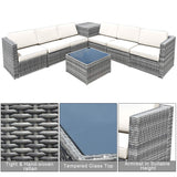Tangkula 8 PCS Outdoor Patio Furniture Set, Rattan Wicker Sofa Set, Sectional Sofa Couch Conversation Set w/Storage Table and 12 Zippered Cushions for Garden Backyard Poolside (White) Tangkula