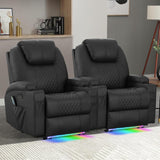 WISHDEER Power Recliner Chair with Heat and Massage for Adults - Home Theater Seating with LED Lights,Cup Holders,Side Pocket,USB Port - Recliner Sofa for Living Room(Black, Set of 2) WISHDEER