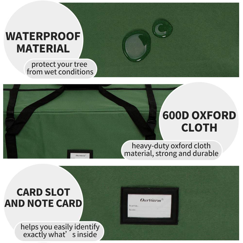 OurWarm Christmas Tree Storage Bag Extra Large Heavy Duty Storage Containers with Reinforced Handles Zipper for 7.5ft Artificial Tree, 50" x 15" x 20" 600D Oxford Xmas Holiday Tree Storage Bag, Green OurWarm