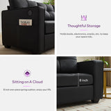 TYBOATLE 65" Black Faux Leather Sofa Couches for Living Room, Mid-Century Modern Tufted Comfy Small Loveseat w/USB Charging Ports and Wide Arms, 2 Seater Office Small Couch for Small Space Bedroom TYBOATLE