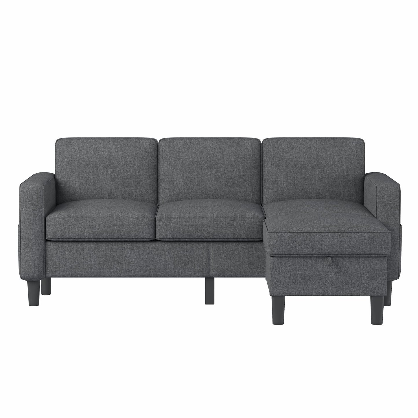 Sectional Sofa Couches for Living Room, Small Space Couch L-Shaped Sofa, 3 Seat Modern Sofas Convertible with Storage Ottoman for Small Space, Bedroom, Offices and Apartments, Dark Grey