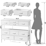 REAHOME Dresser TV Stand with Charging Station and LED Lights, 55” TV Stand with 9 Drawers, Fabric Dresser for Bedroom, Steel Frame, Large Storage Chest of Drawers for Closet, Living Room, White REAHOME