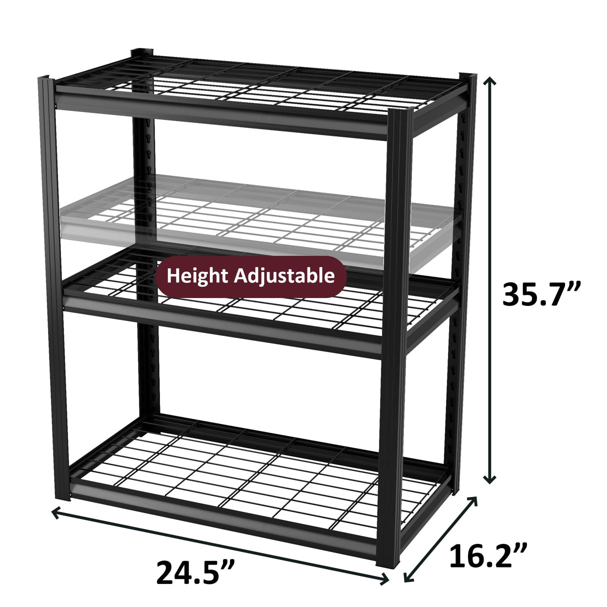 VDEVY Garage Shelving Heavy Duty 3-Tier Storage Shelves Metal Shelving 2000LBS Garage Shelves Adjustable Metal Shelf for Kitchen Warehouse Pantry Closet,24" W x 16" D x 36" H VDEVY