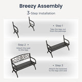 PHI VILLA 50" Garden Bench Outdoor Bench Patio Bench for Outdoors Metal Porch Steel Frame Furniture for Yard PHI VILLA