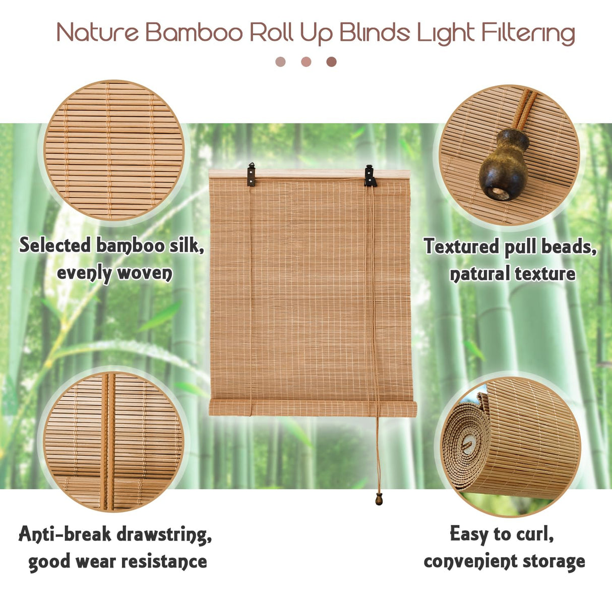 Lsjoaw Bamboo Blinds 27x48in/69x122cm Bamboo Roll Up Blind Shades Roller Window Shades Patio Shades Roll Up with Lift Bamboo Shades for Windows Porch Balcony Reed Shades,Black Lsjoaw