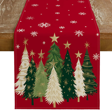 GEEORY Christmas Table Runner 13x72 Inch, Xmas Trees Snowflakes Winter Holiday Decorative Farmhouse Table Decorations for Kitchen Dinning, Indoor Outdoor Dinner Party Decor (Red) GT150-72 GEEORY