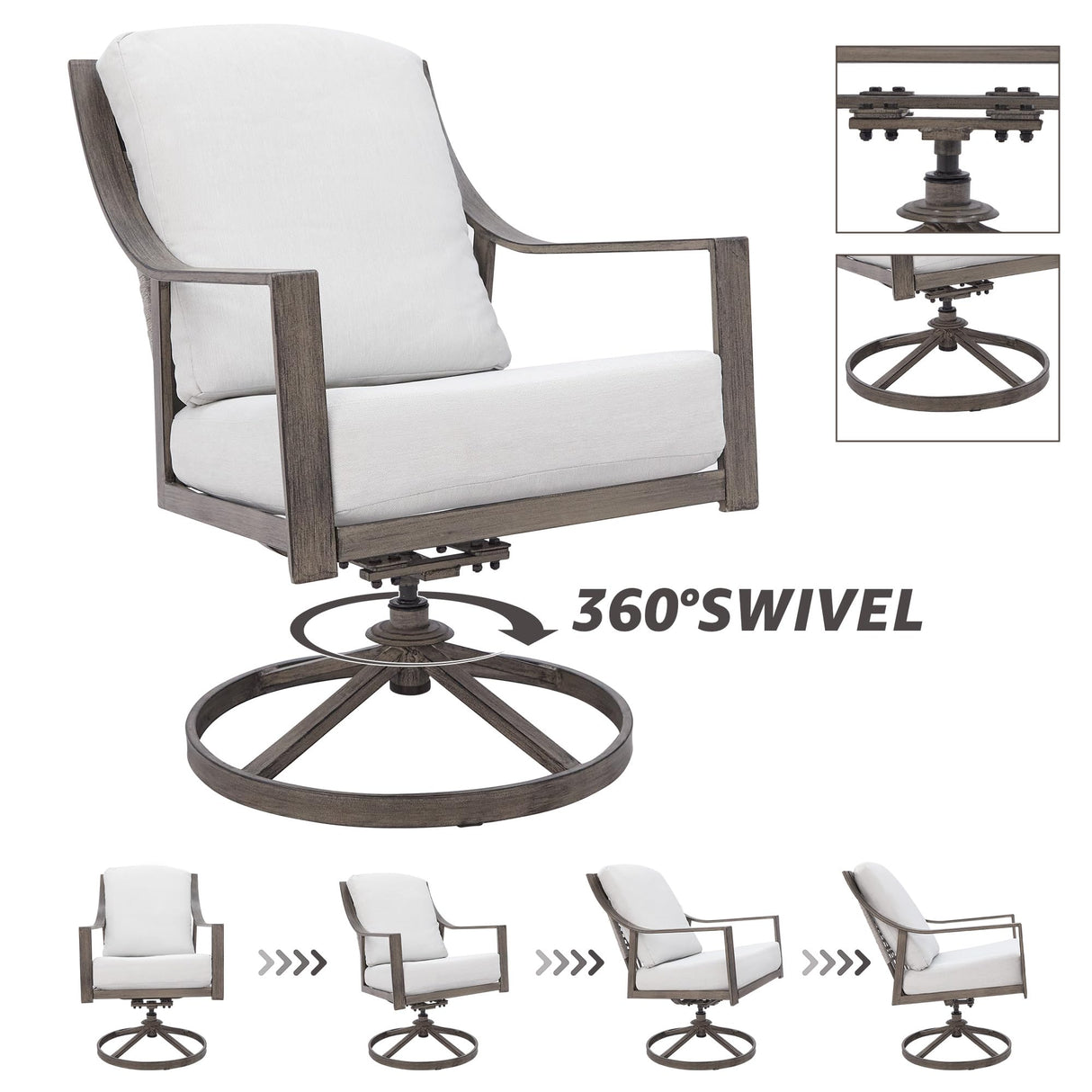 NATURAL EXPRESSIONS 5-Piece Outdoor Patio Dining Set, 4pcs Patio Swivel Rocking Chairs and 38’’ Round Dining Table with 1.65’’ Umbrella Hole NATURAL EXPRESSIONS