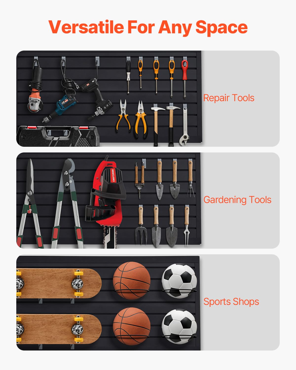 VEVOR Slat Wall Paneling, 2 x 4 ft, PVC Garage Slatwall with Modular Design, Black Slat Wall Easy-to-Install Adjustable Slatwall Panel with Coupling Structure & DIY Cutting, Fits for Storage & Display VEVOR