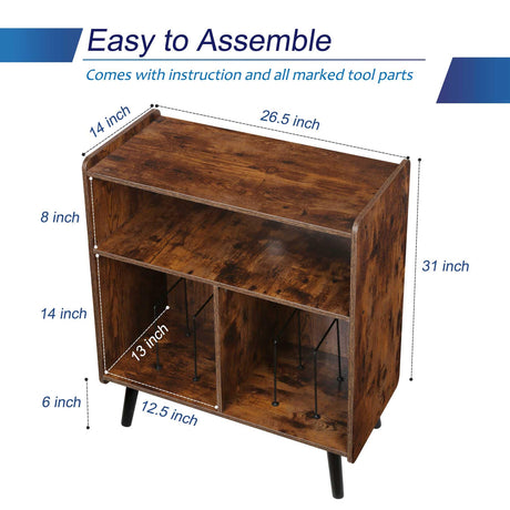 Possile 3-Tier Mid-Century Vintage Record Player Stand and Vinyl Storage Cabinet in Rustic Brown Possile