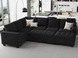 Belffin Modular Sectional Sleeper Sofa with Pull Out Bed U Shaped Sectional Sofa Couch with Storage Ottoman Velvet Covertible 7-Seater Sofa for Living Room Black Belffin