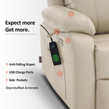 MCombo Small-Wide Power Lift Recliner Chair with Massage and Heat for Petite Elderly People, 3 Positions, 2 Side Pockets, USB Ports, Faux Leather R7410 (Beige, Small-Wide) MCombo