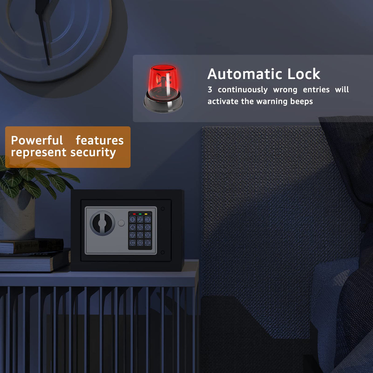 Goldenkey Home Safe for Money, Digital Small Money Safe for Cash and Coin, Kids Safe Bank with Keys&Code, Mini Safe Box for Home, 6.69"D x 9.05"W x 6.69"H, 0.236 Cu.Ft. GOLDENKEY