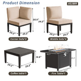 ASJMR Patio Furniture Set,8 Pieces Modern Outdoor Conversation Set w/43in Gas Fire Pit Table, Outdoor Metal Sectional Sofa with 55000 BTU Propane Fire Pit. ASJMR