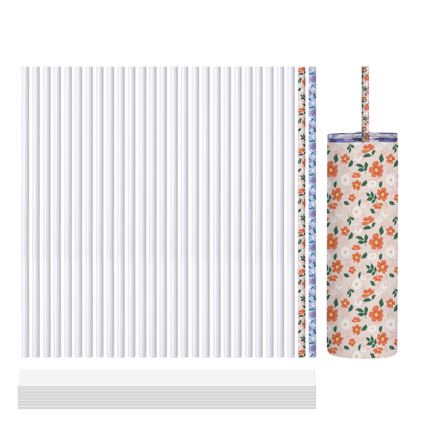 PYD Life 30 PCS Sublimation Reusable Drinking Stainless Steel Metal Straws Blanks Bulk White 0.3" x 12.4" for 40 OZ Sublimation Tumblers,for Stanley 40 OZ Tumblers Cups