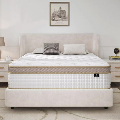 Queen Mattress, Upgrade Strengthen Firm 14 Inch Queen Size Mattress in A Box, Hybrid Mattress Queen Size With High Density Memory Foam and Independent Pocket Springs, Strong Edge Support