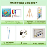 cviokrdu Turtles Paint by Numbers Kit for Kids with Frame - Wooden Easel, Sea Animals Paint by Numbers for Kids Ages 4 8 12, Easy Acrylic Oil Painting Kits for Home Wall Decoration 8x8 inch cviokrdu