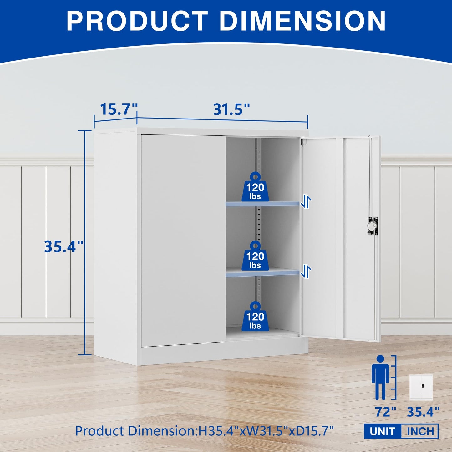 BYNSOE Metal Storage Cabinet Lockable Garage Storage File Cabinet with Doors Storage Cabinet with 2 Adjustable Shelves for Home Office Garage (White, 35 inch) - WoodArtSupply