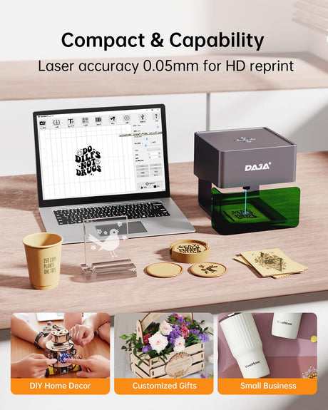 DAJA DJ6 Laser Engraver with Higher Columns Portable Laser Engraving Machine Kits for DIY Supports Win/Mobile System/Offline Laser Cutter (Working Area 3.15 * 3.15 inches) DAJA