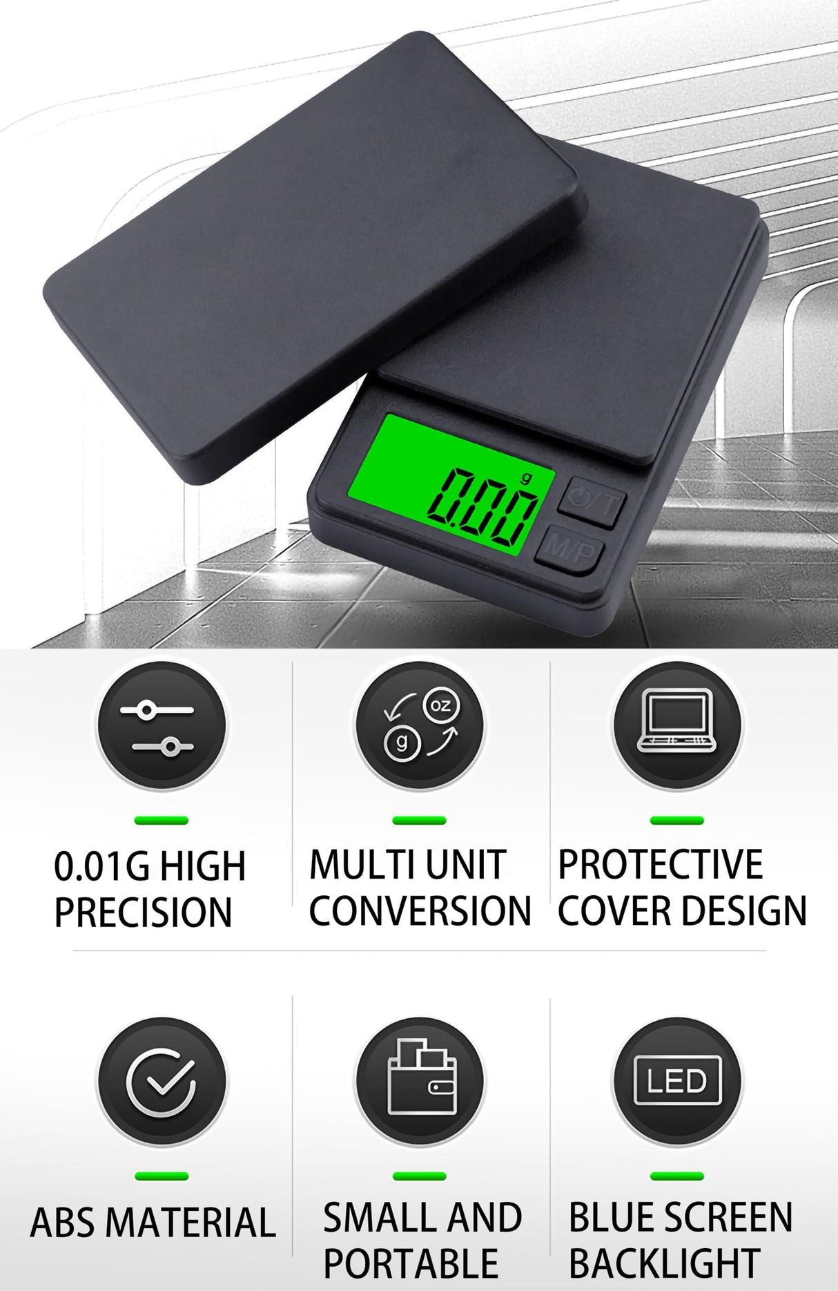 VITSOL Digital Pocket Scale 1000g x 0.01g Weigh Gram Scale, Mini Scale, Digital Grams Scale, Food Scale, Jewelry Scale, Kitchen Scale with Backlit LCD, 7 Units Tare, Battery Included, Black VITSOL