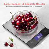 CROWNFUL Food Scale, Rechargeable 304 Stainless Steel Digital Kitchen Scale Upto 33lb Weight Grams and Ounces with LCD Display and Type-C Charging for Baking and Cooking CROWNFUL