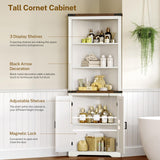 TEENFON Farmhouse Corner Cabinet, 70" H Tall Corner Hutch with 5 Shelves & 2 Barn Doors, Bathroom Cabinet with Adjustable Shelf, for Living Room, Kitchen, Bathroom, White TEENFON